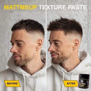 Before and after comparison of a man's hairstyle using Crazy Bull Mattmeup Texture Paste.