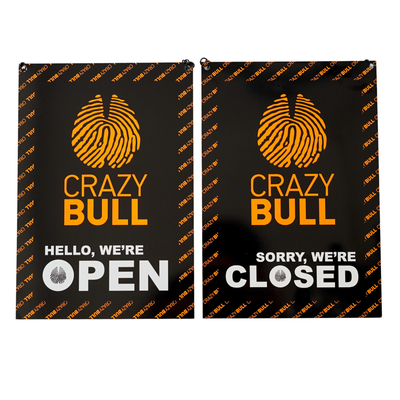 Crazy Bull Barbershop Open/Closed Door Sign